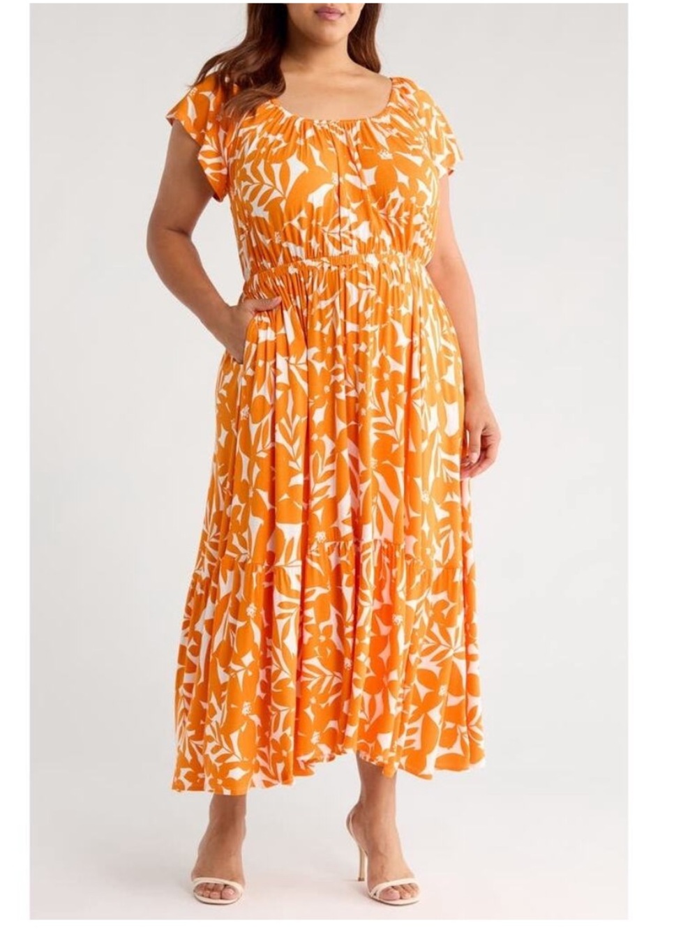 Universal Standard NWT Medium (US 18-20) Liquid Jersey Maxi Dress Orange Floral